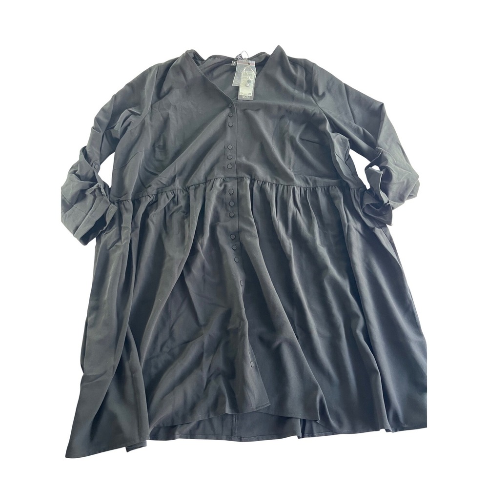 Vero Moda Curve Black V-Neck Button Front Babydoll‎ Shirt Dress US 18 NWT